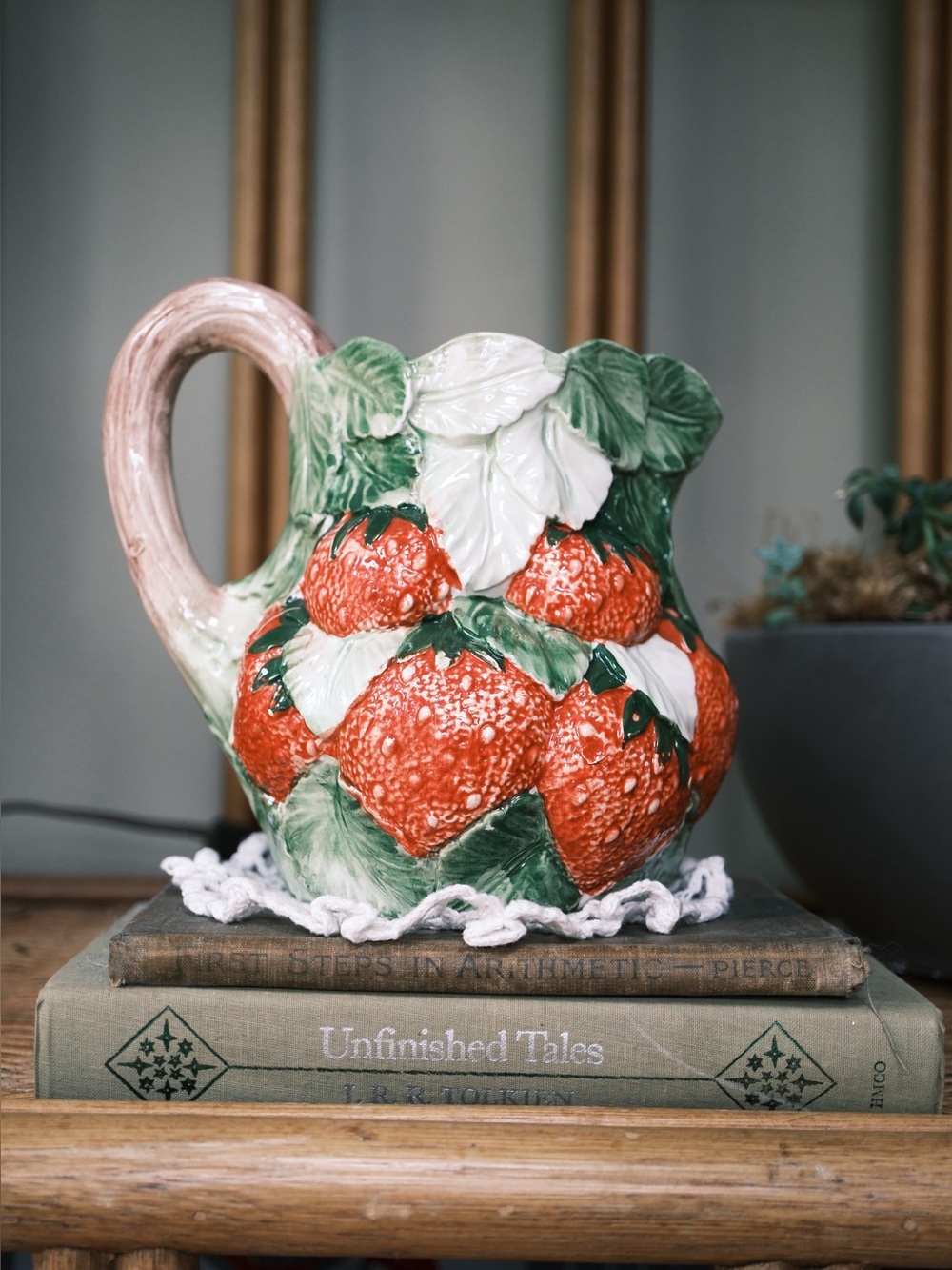 Vintage Hand-Painted Italian Strawberry Pitcher